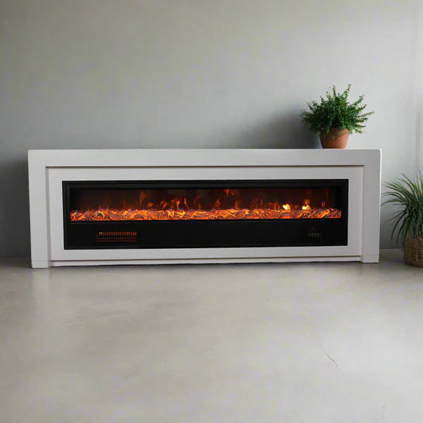 Semineu Electric din Lemn Masiv Stejar Alb, Telecomanda