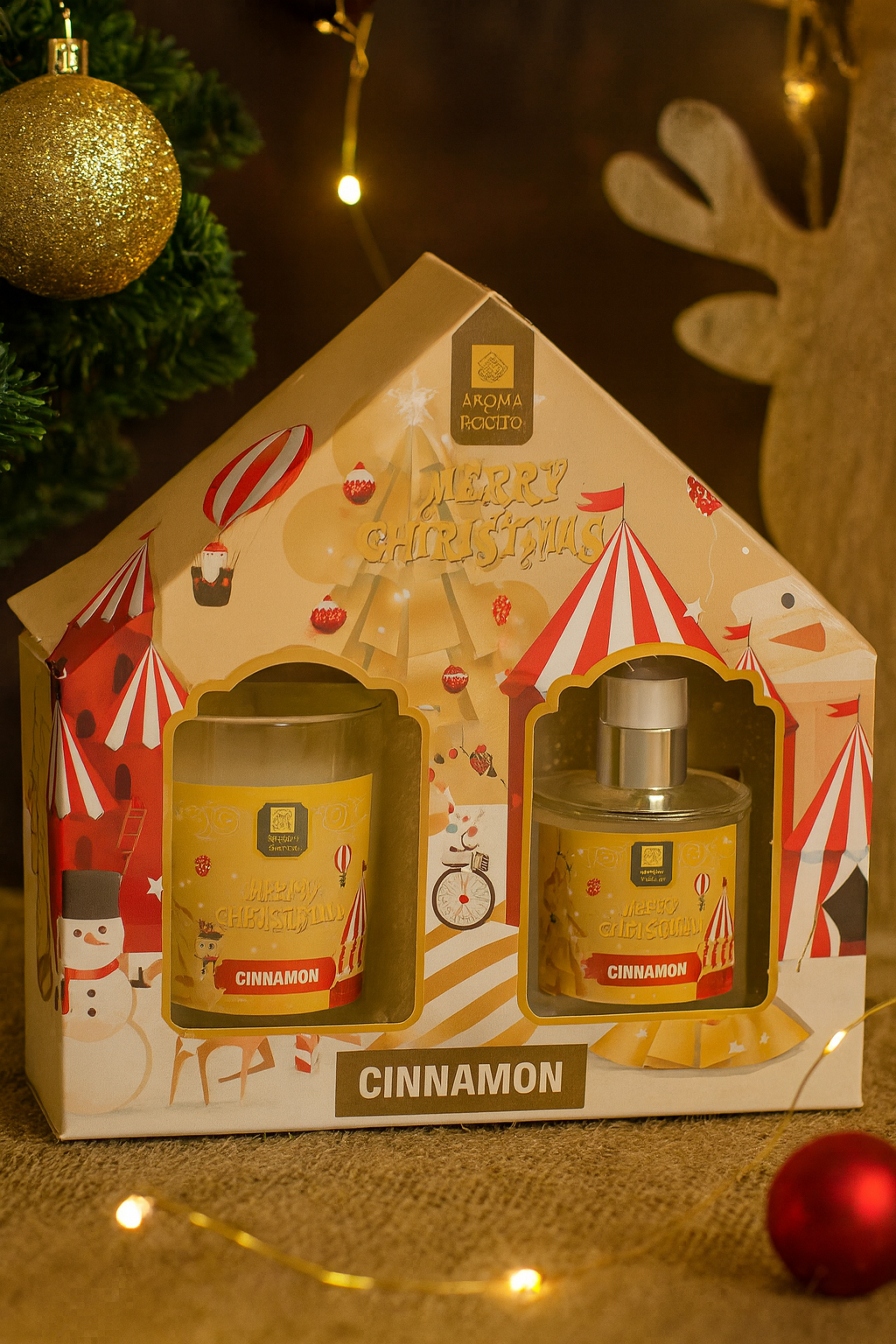 Set cadou Cinnamon, Aroma de scortisoara, Lumanare parfumata si Difuzor cu betisoare