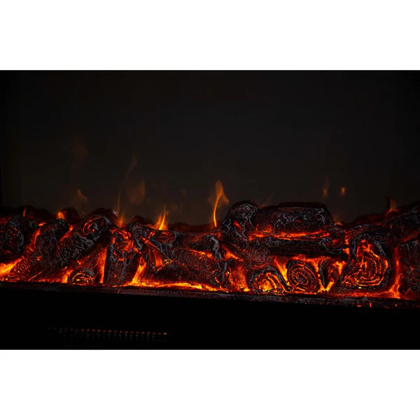 Semineu Electric din Lemn Masiv Stejar Alb Ivory cu Insertie Bronz-Auriu, cu Functie Incalzire, Telecomanda