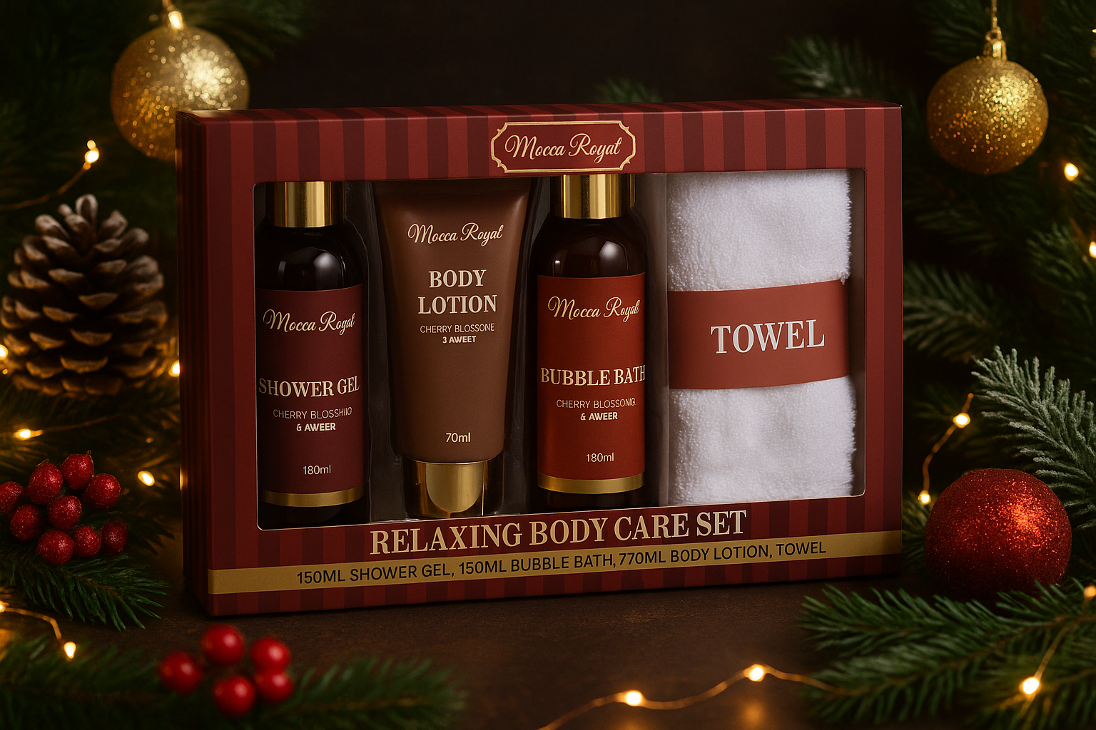 Set Cadou pentru Ingrijirea Corpului, Cherry Blossoms & Amber, Visiniu