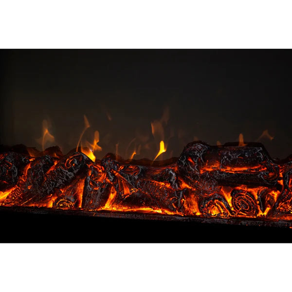 Semineu Electric din Lemn Masiv Stejar Alb Ivory cu Insertie Bronz-Auriu, cu Functie Incalzire, Telecomanda