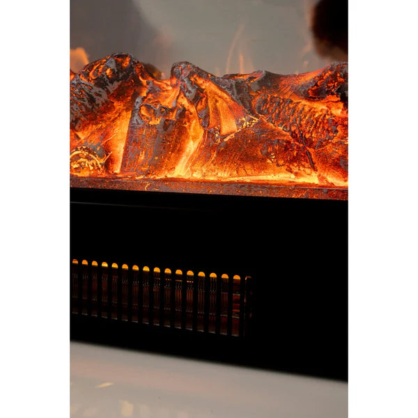 Semineu Electric din Lemn Masiv Stejar Alb Ivory cu Insertie Bronz-Auriu, cu Functie Incalzire, Telecomanda