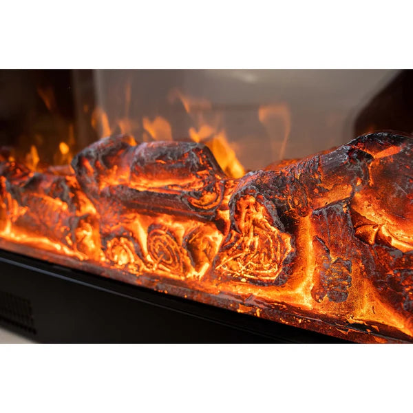 Semineu Electric din Lemn Masiv Stejar Alb Ivory cu Insertie Bronz-Auriu, cu Functie Incalzire, Telecomanda