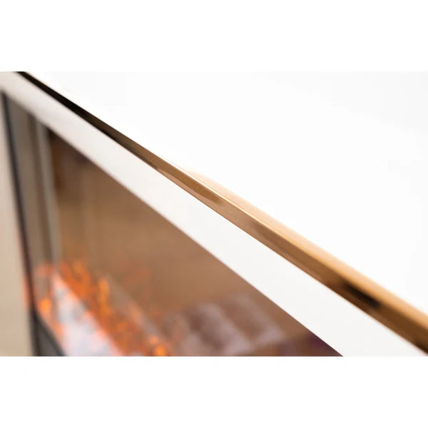 Semineu Electric din Lemn Masiv Stejar Alb Ivory cu Insertie Bronz-Auriu, cu Functie Incalzire, Telecomanda