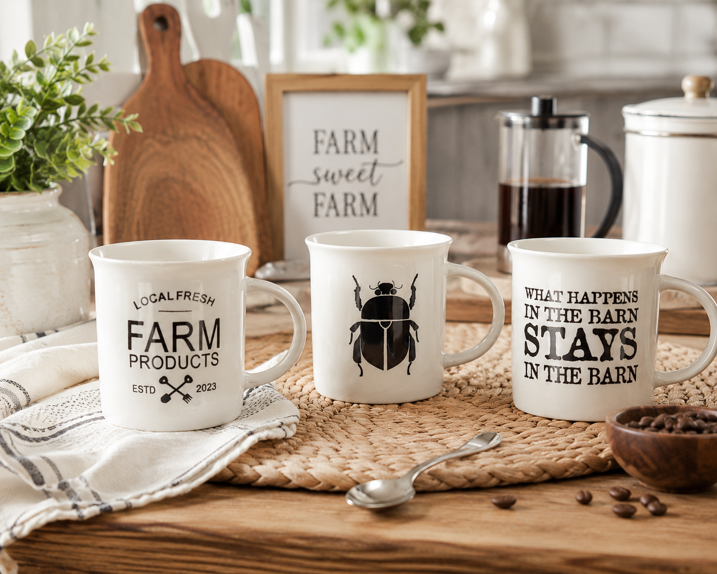 Set 3 Cani Portelan Vintage Farmhouse, 330 ml – Design Rustic