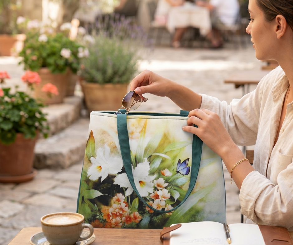 Geanta Dama Shopper de Mana din Material Textil, Model Flowers