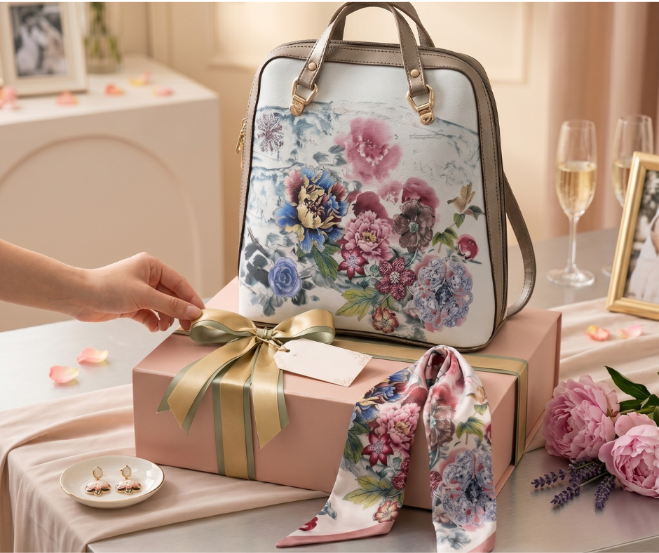 Geanta Dama de mana/umar/rucsac din Piele Ecologica, Imprimeu Flower Bouquet