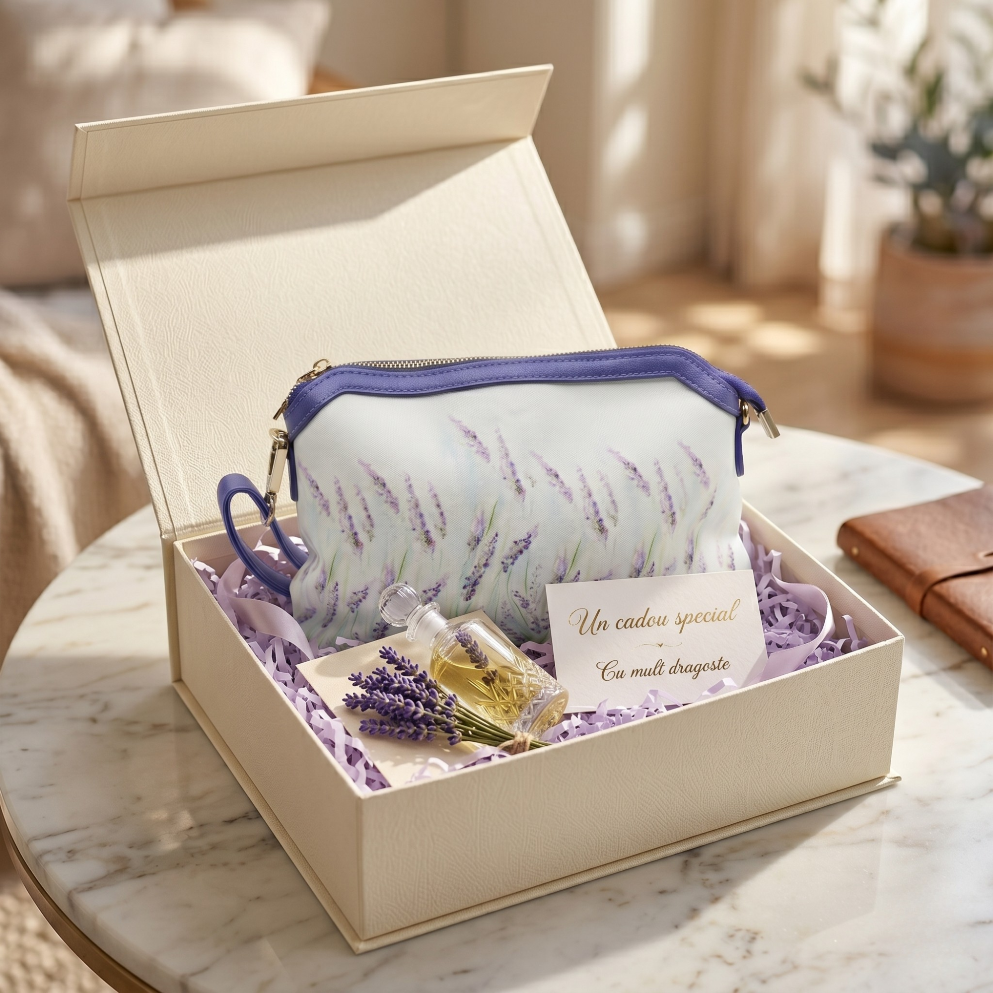 Geanta Dama de Umar din Piele Ecologica cu Material Textil, Imprimeu Lavanda