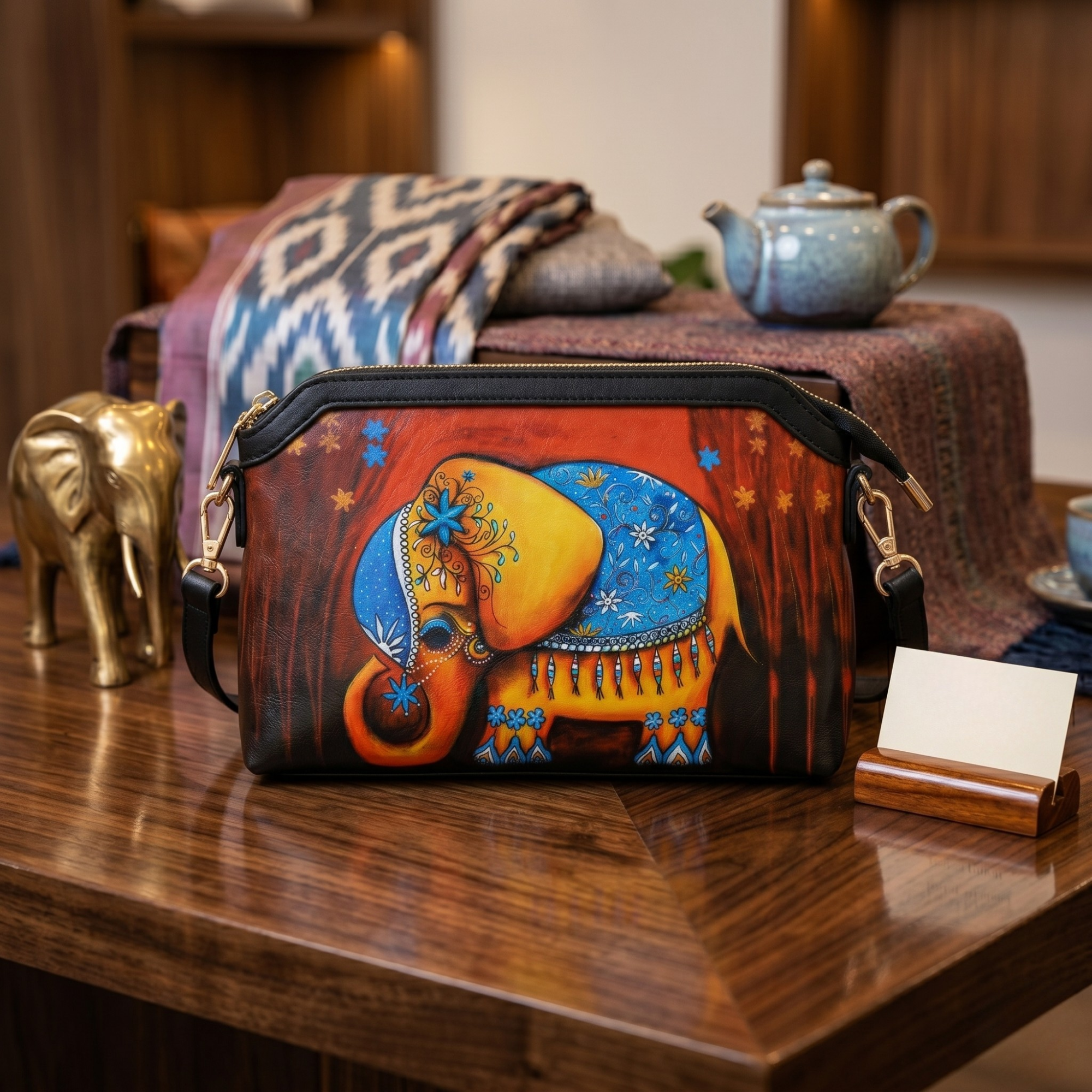 Geanta Dama de Umar din Piele Ecologica, Model Majestic Elephant