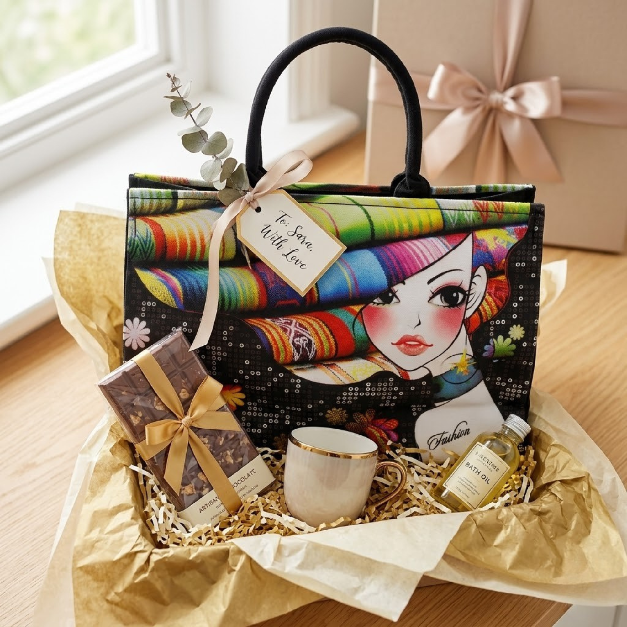 Geanta Dama Shopper de Mana din Material Textil, Model Fashion Girl