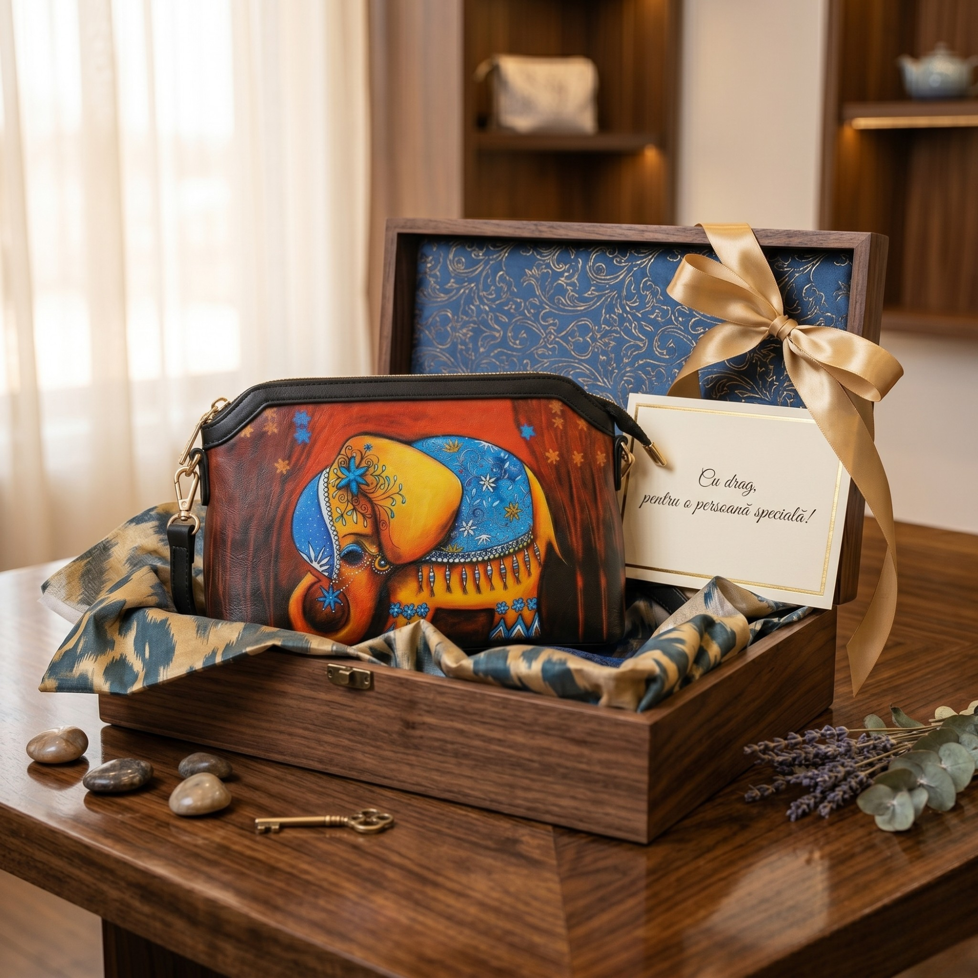Geanta Dama de Umar din Piele Ecologica, Model Majestic Elephant