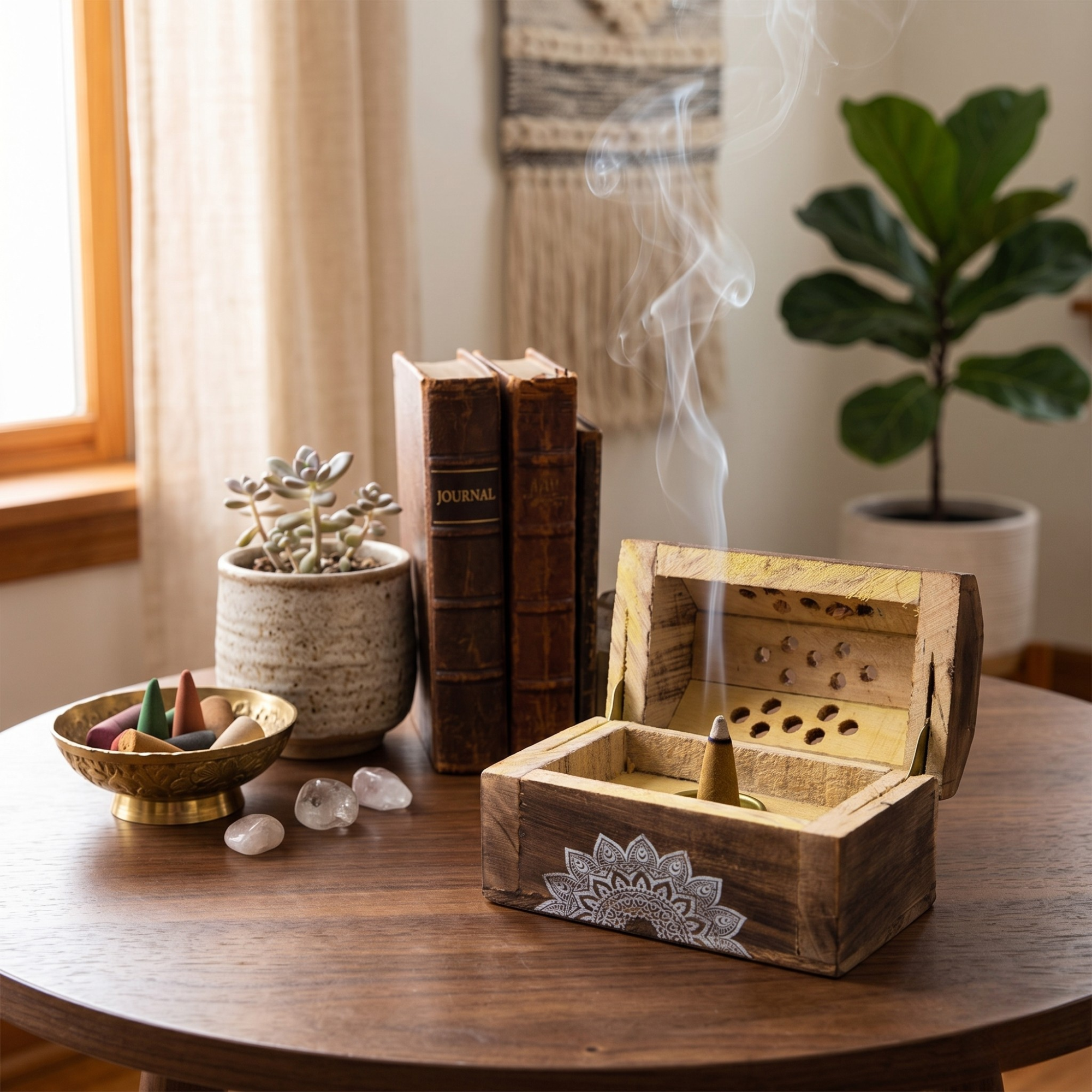Set Cutie de Lemn cu 10 Conuri Parfumate și Suport, Vanilla - Karma Scents