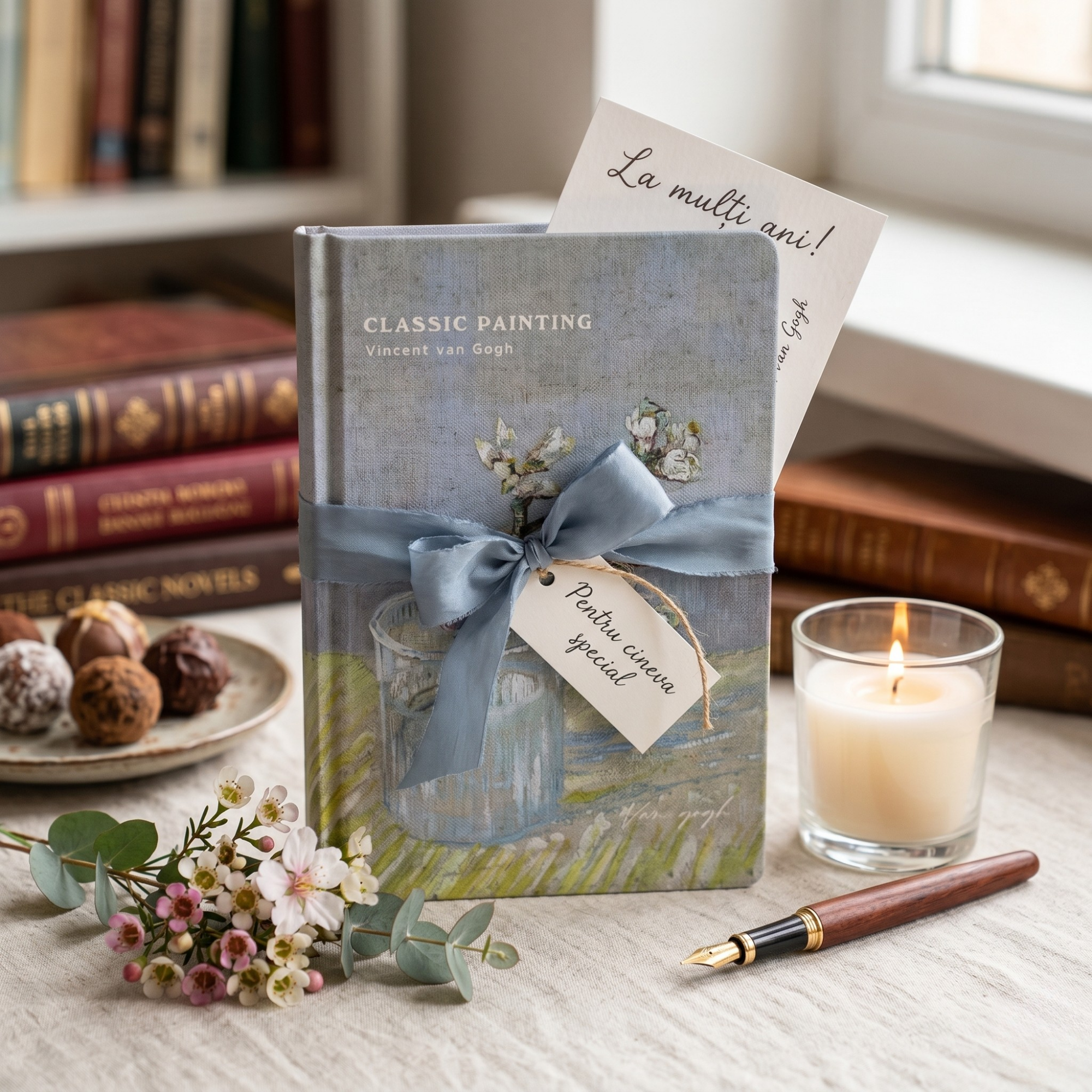 Agenda Van Gogh Mijlocie, format A5, Imprimeu Blossoming Almond Branch in a Glass
