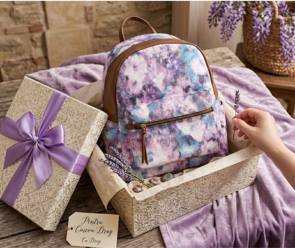 Rucsac Dama din Material Textil si Piele Ecologica, Imprimeu Abstract Flowers