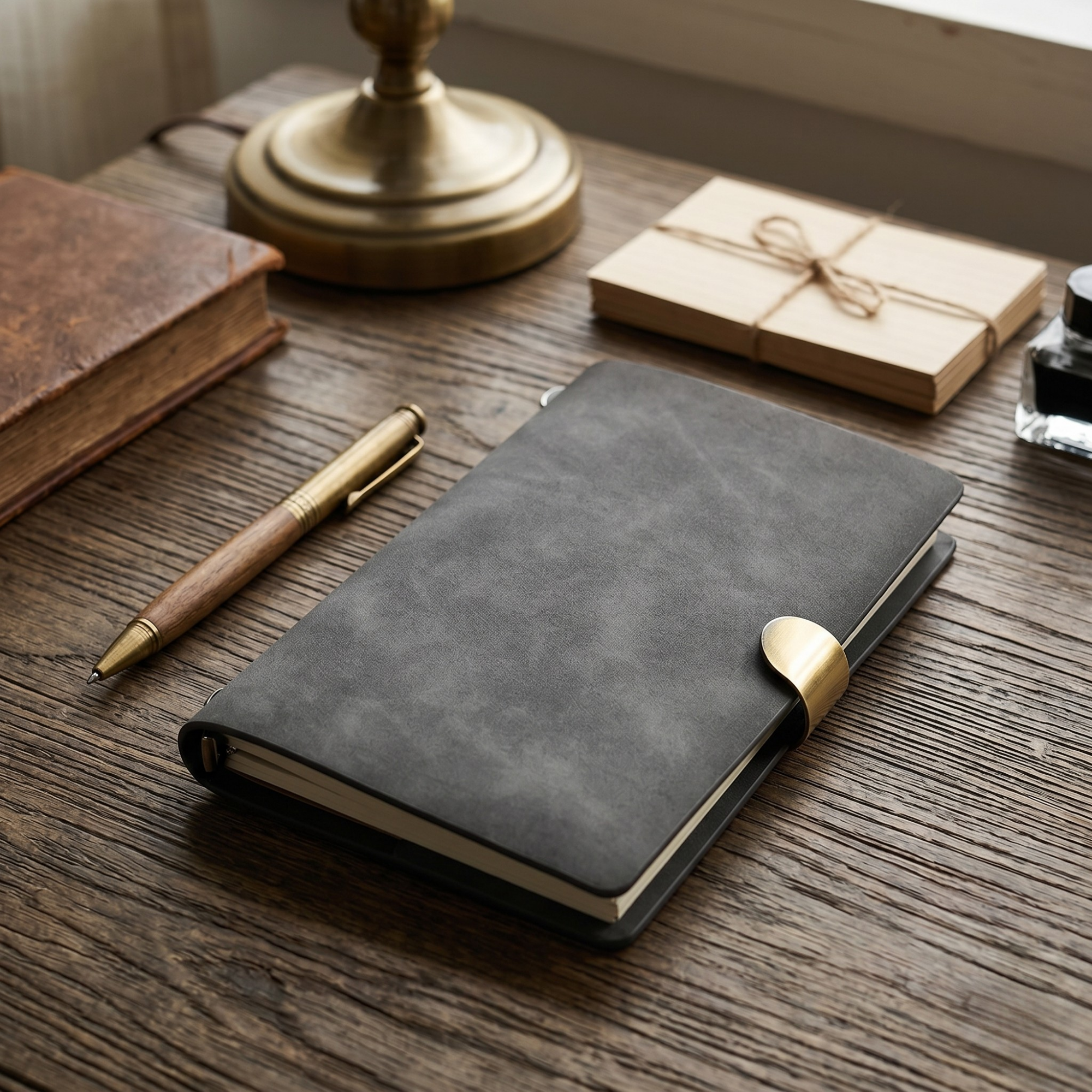 Agenda Premium cu Coperta din Piele Ecologica si Inchidere Metalica, Gri Antracit