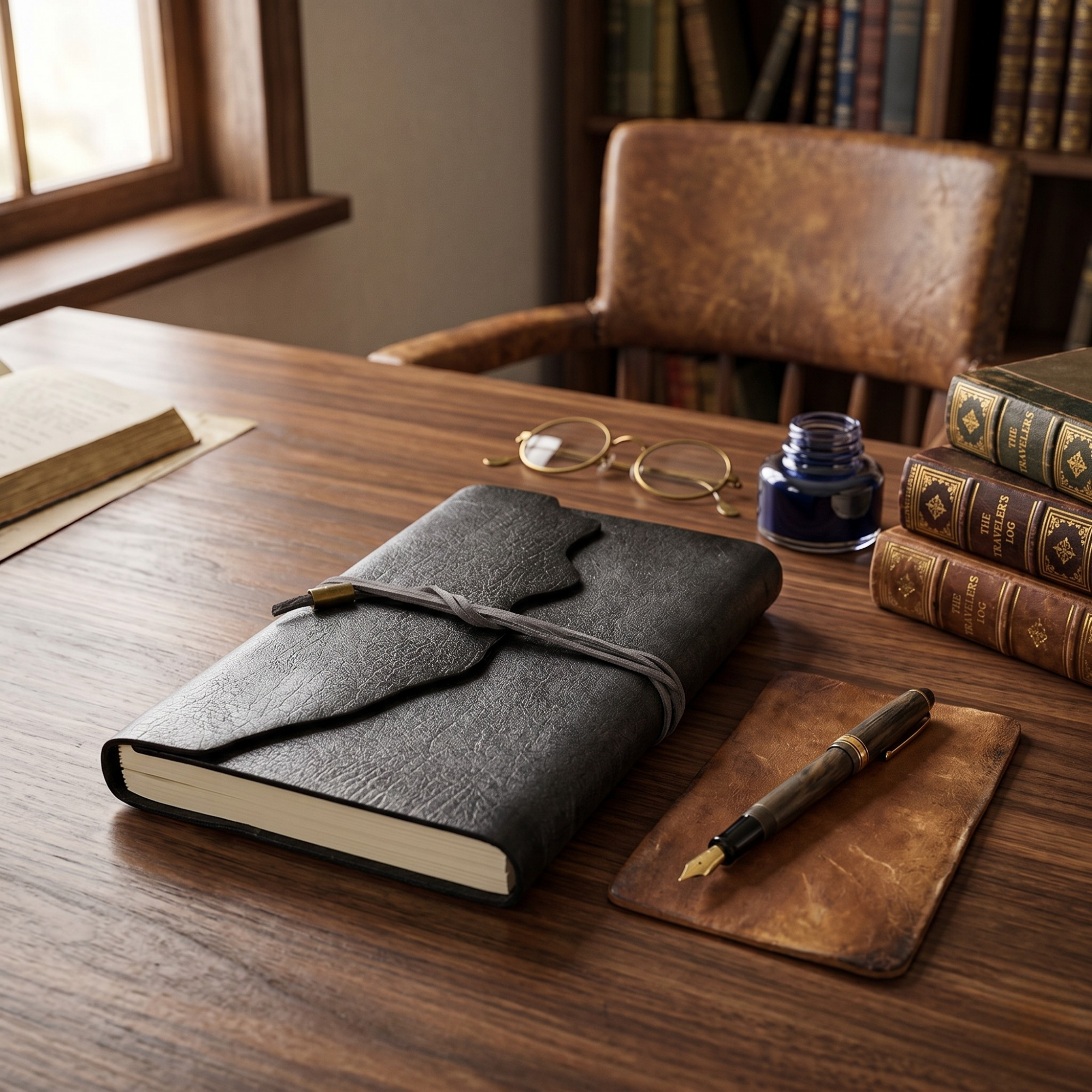 Jurnal Vintage cu Coperta din Piele Ecologica Texturata si Inchidere cu Snur, Negru Elegant
