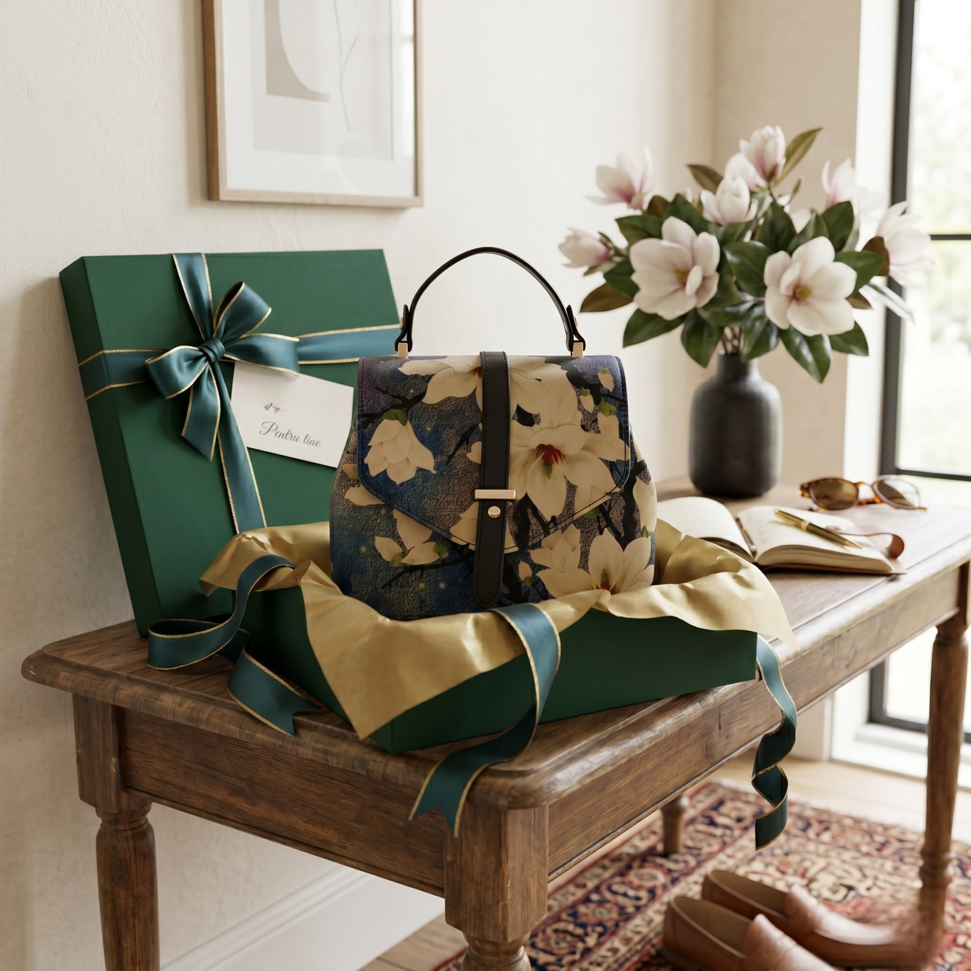 Geanta Dama de Mana/Umar/Rucsac din Piele Ecologica si Matase Naturala 100%, model Yellow Flower