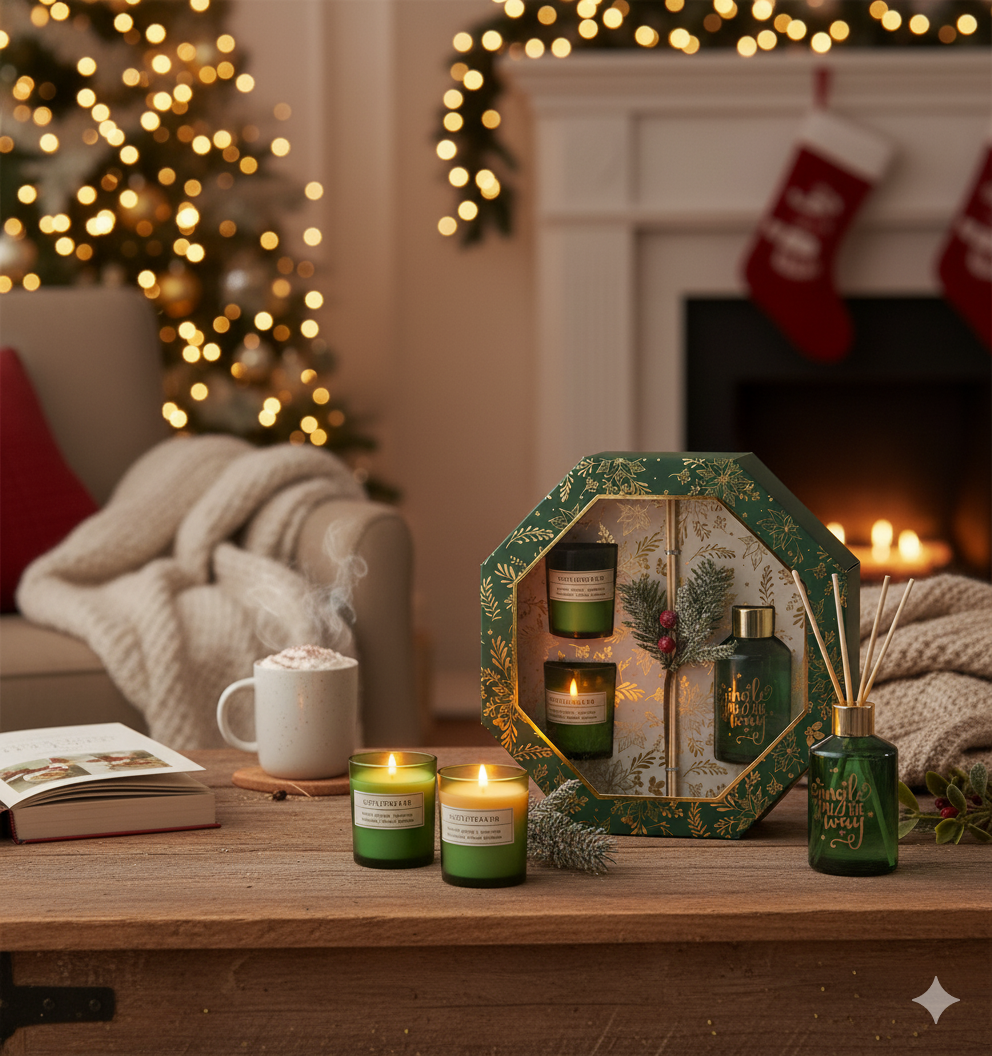 Set Cadou Diffuser si Lumanare, Christmas Green Edition
