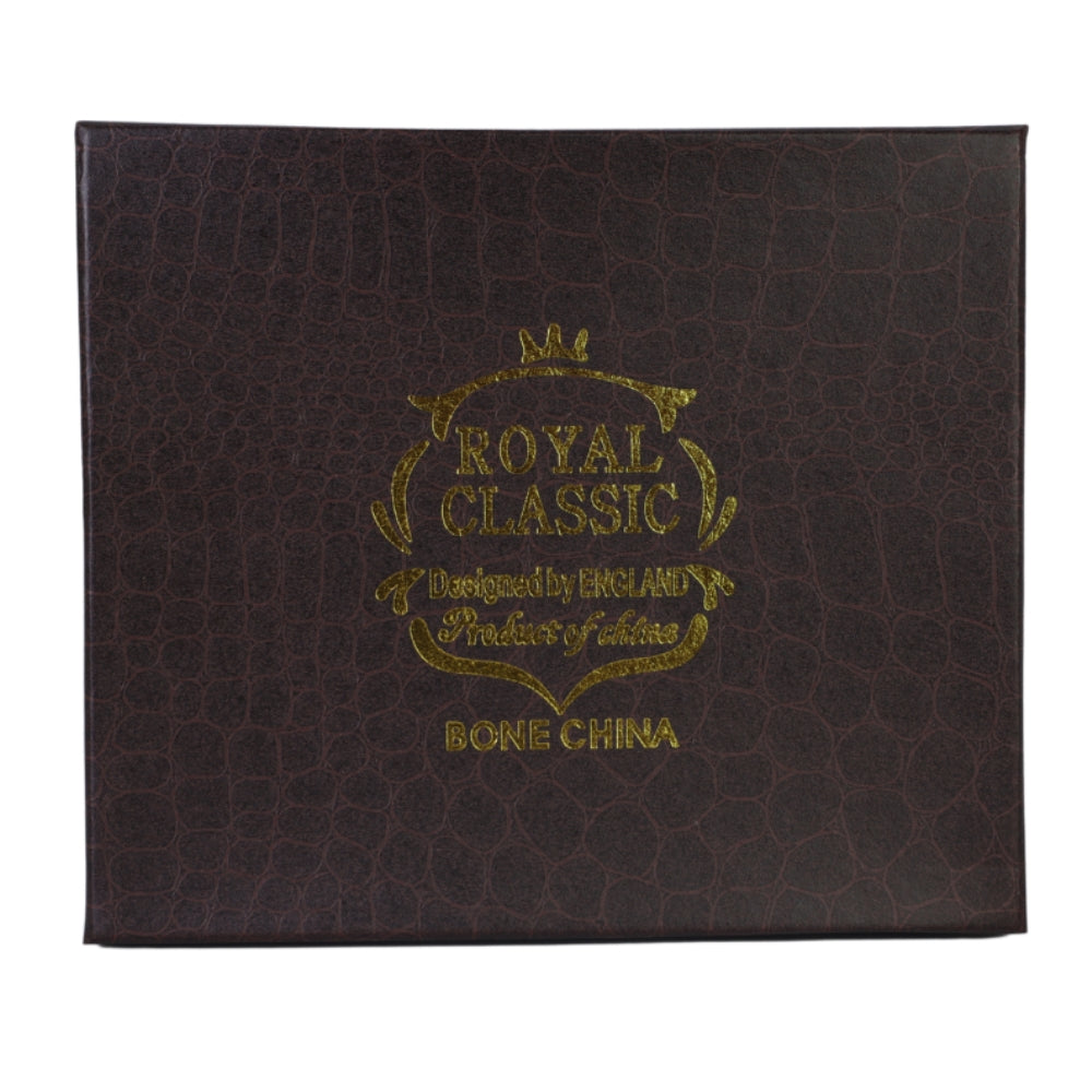 Cana din Portelan cu Farfurie Gustav Klimt cu Insertie de Aur, in Cutie Maronie, cu imprimeu The Kiss