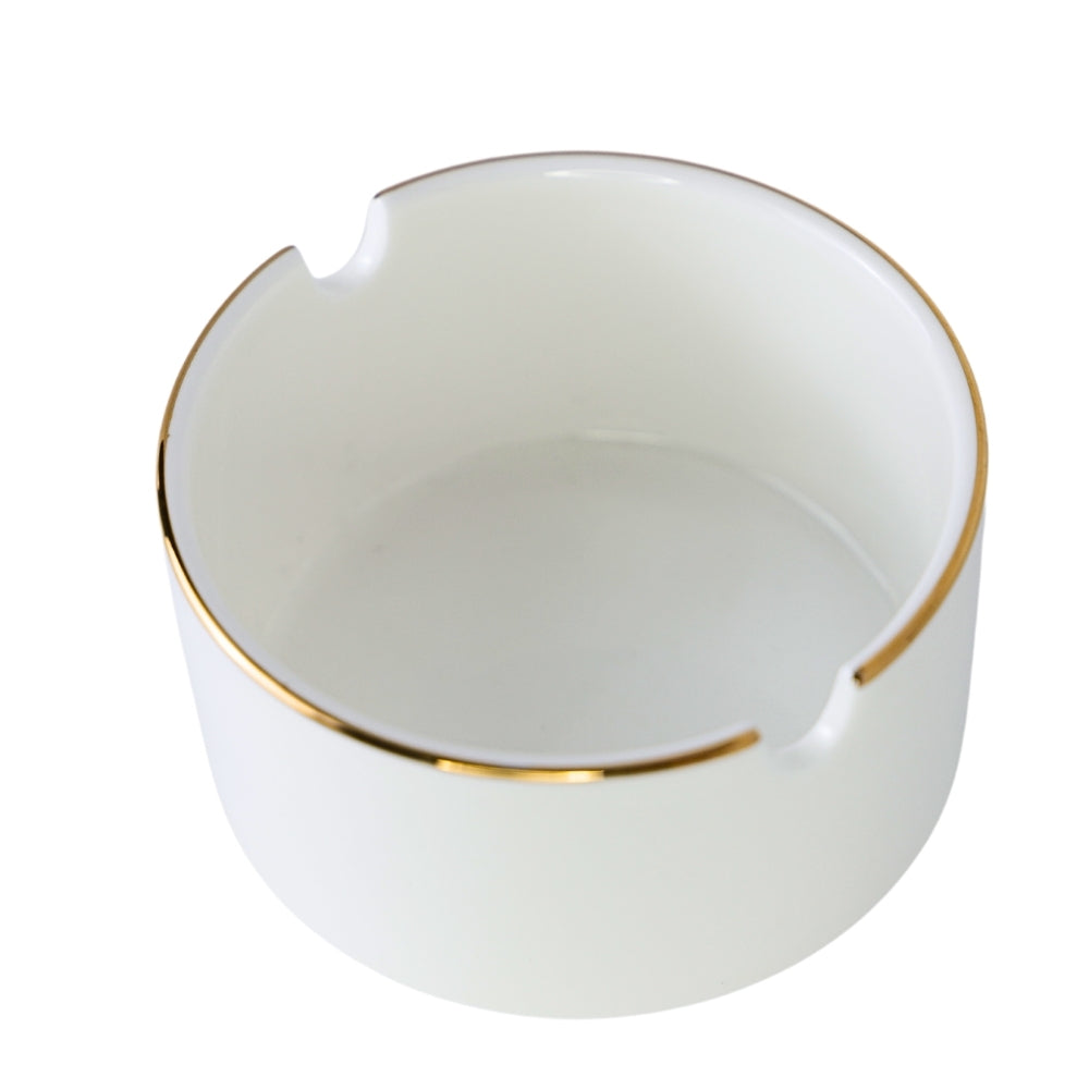 Scrumiera Alba Rotunda cu Linie Aurie