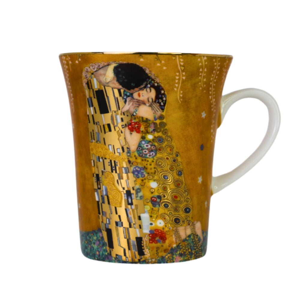 Cana din Portelan Gustav Klimt cu Insertie de Aur, in Cutie Portocalie, cu imprimeu The Kiss