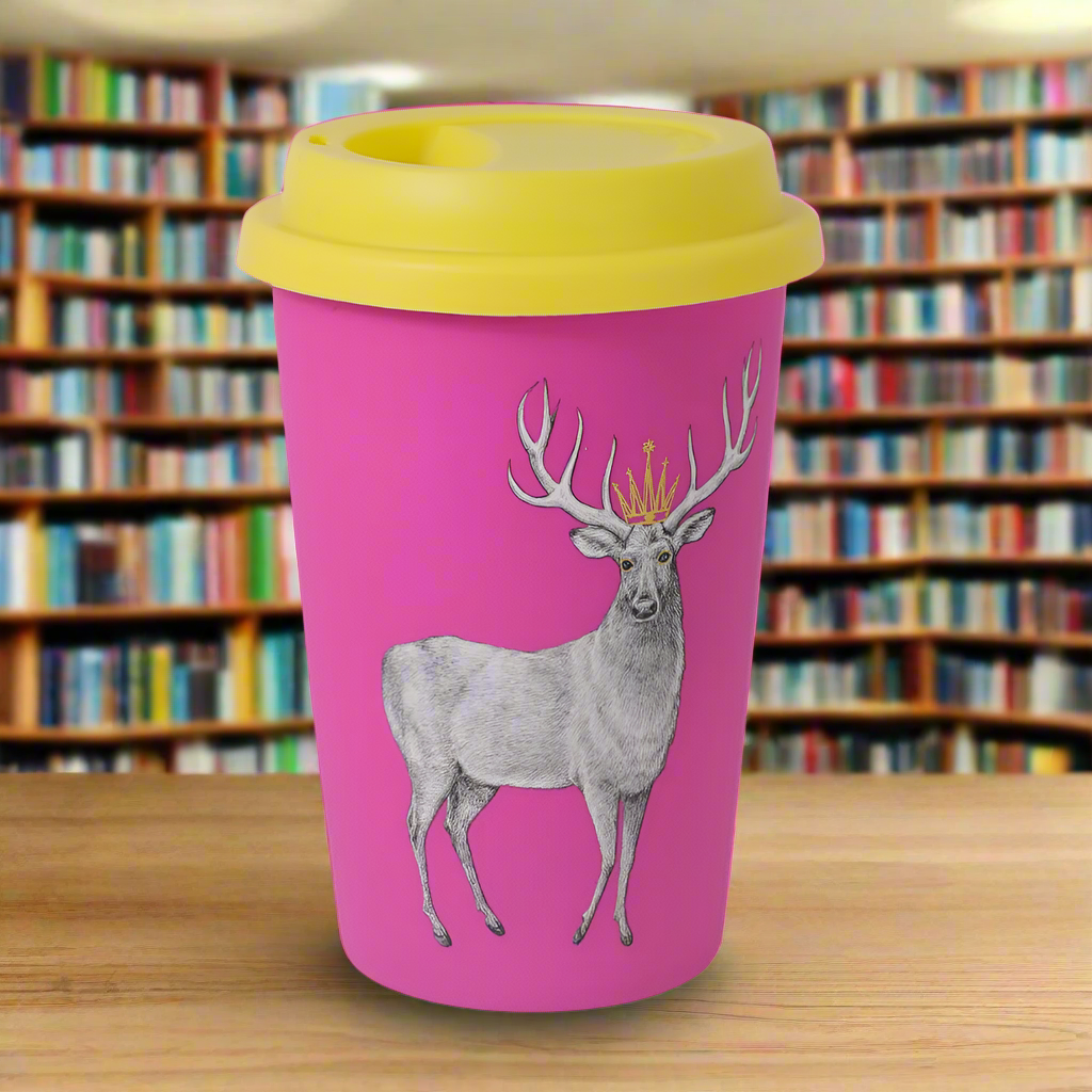 Pahar Cu Capac Detasabil Cu Imprimeu "Cerb cu Coroana"