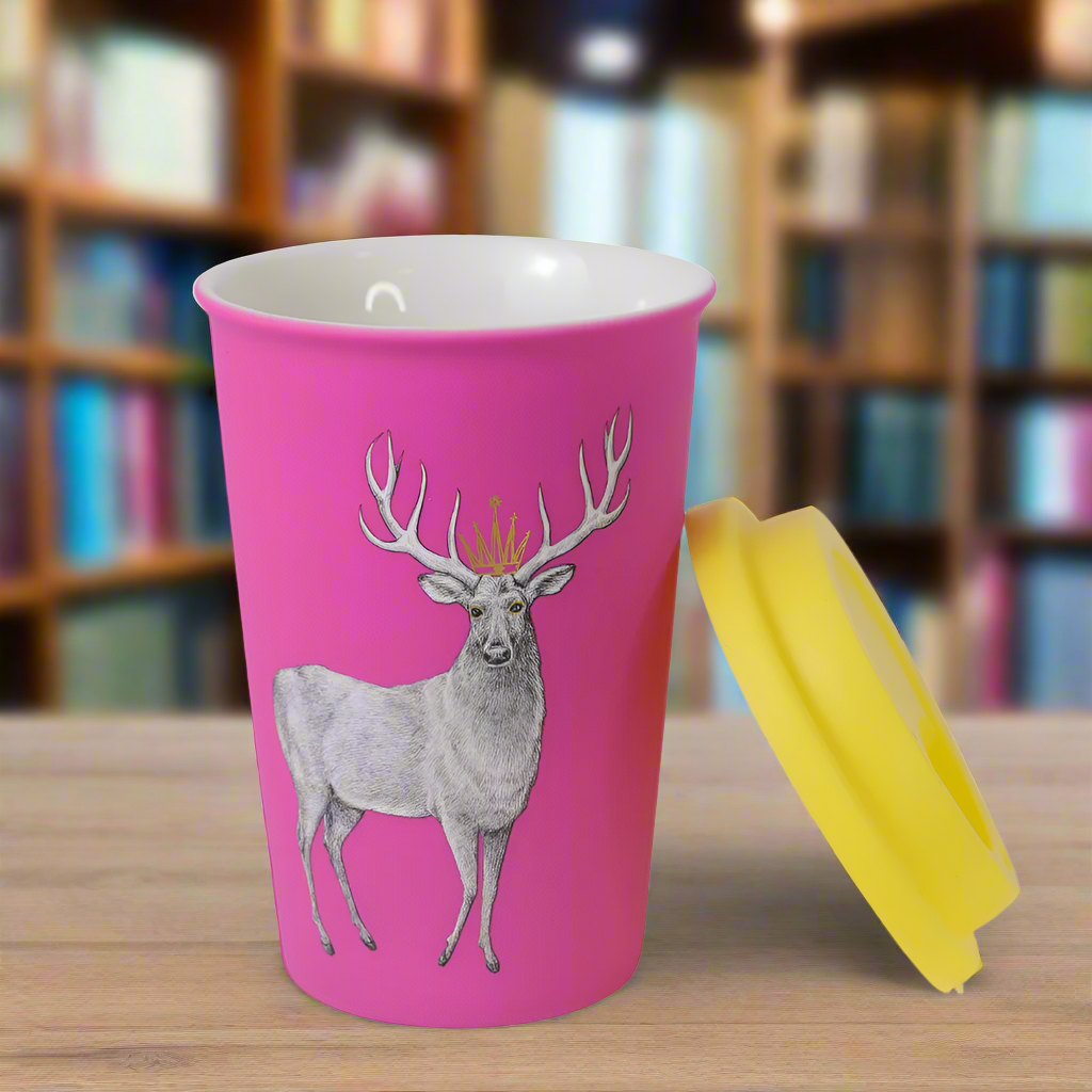 Pahar Cu Capac Detasabil Cu Imprimeu "Cerb cu Coroana"