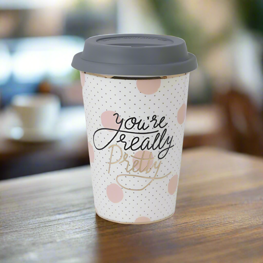 Pahar Cu Capac Detasabil Cu Mesaj "You're really Pretty"