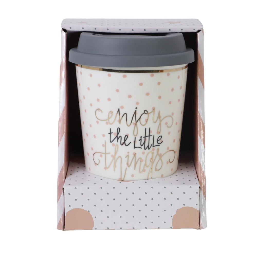 Pahar Cu Capac Detasabil Cu Mesaj "Enjoy the little things"
