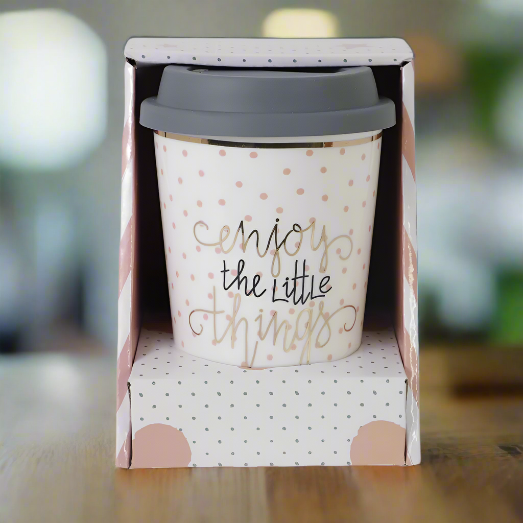 Pahar Cu Capac Detasabil Cu Mesaj "Enjoy the little things"