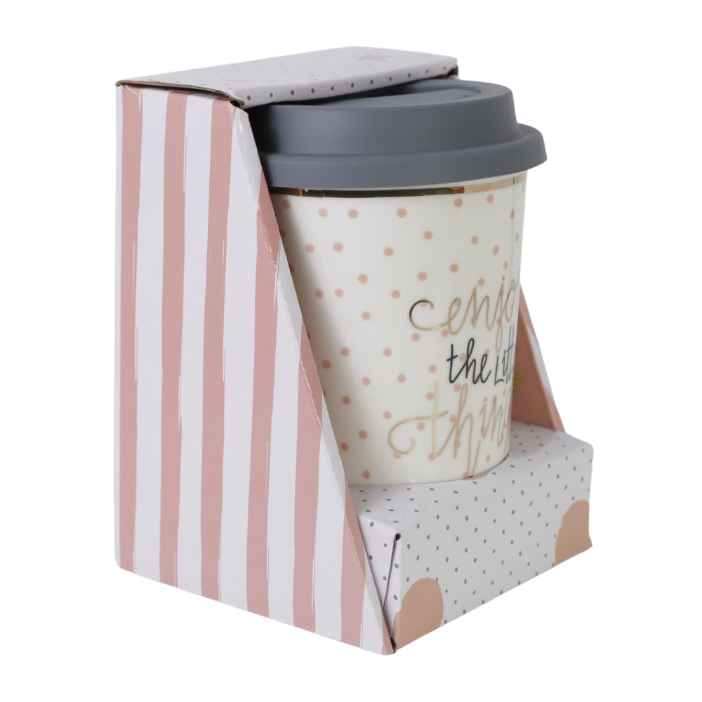 Pahar Cu Capac Detasabil Cu Mesaj "Enjoy the little things"