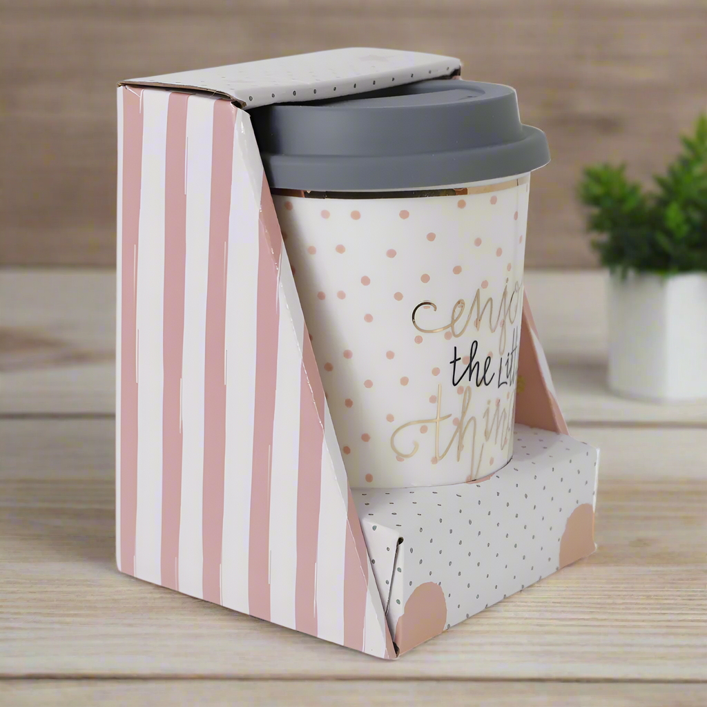 Pahar Cu Capac Detasabil Cu Mesaj "Enjoy the little things"