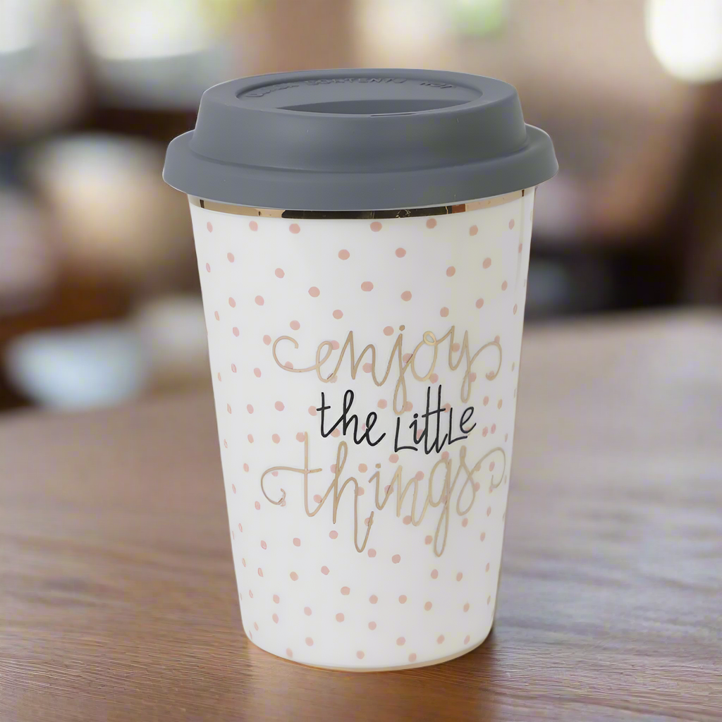 Pahar Cu Capac Detasabil Cu Mesaj "Enjoy the little things"