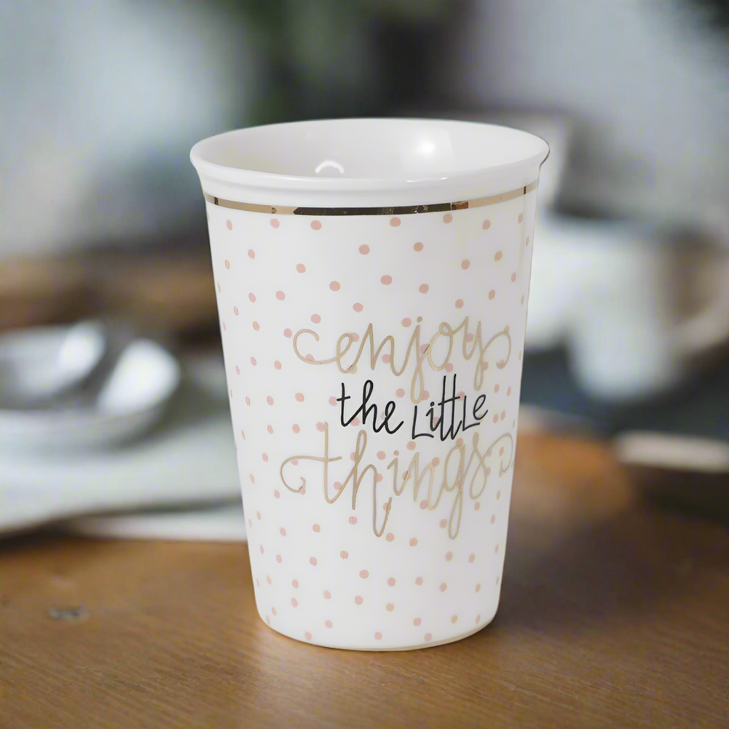 Pahar Cu Capac Detasabil Cu Mesaj "Enjoy the little things"