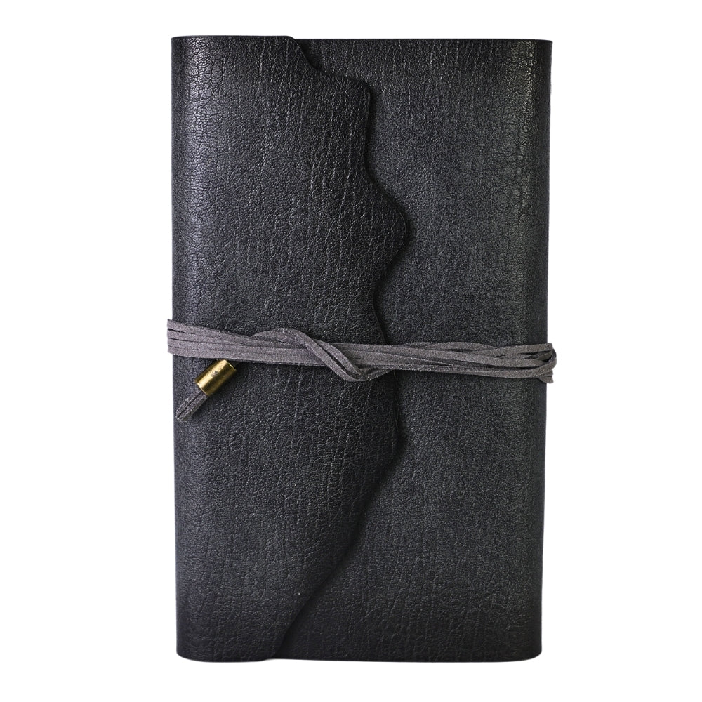 Jurnal Vintage cu Coperta din Piele Ecologica Texturata si Inchidere cu Snur, Negru Elegant