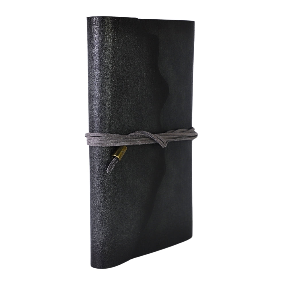 Jurnal Vintage cu Coperta din Piele Ecologica Texturata si Inchidere cu Snur, Negru Elegant