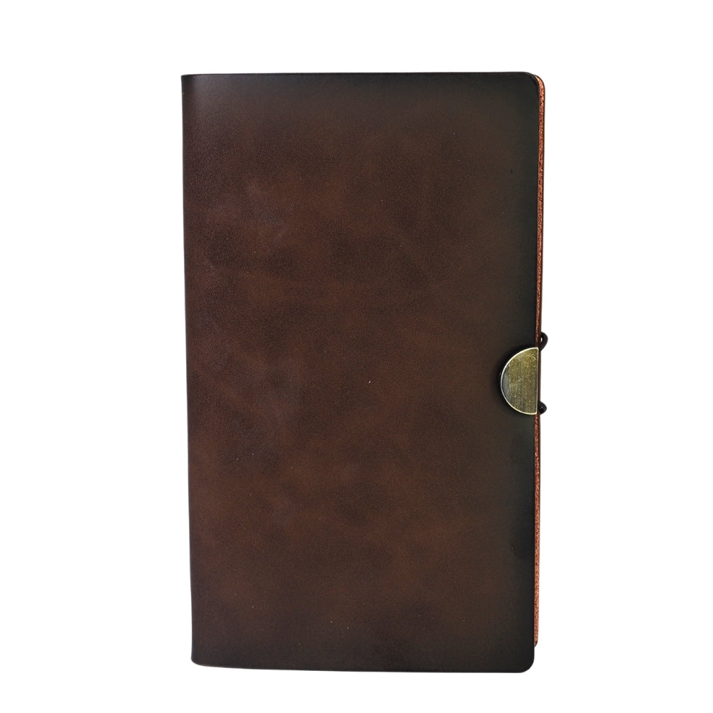 Agenda Premium cu Coperta din Piele Ecologica si Inchidere Metalica, Maro Clasic