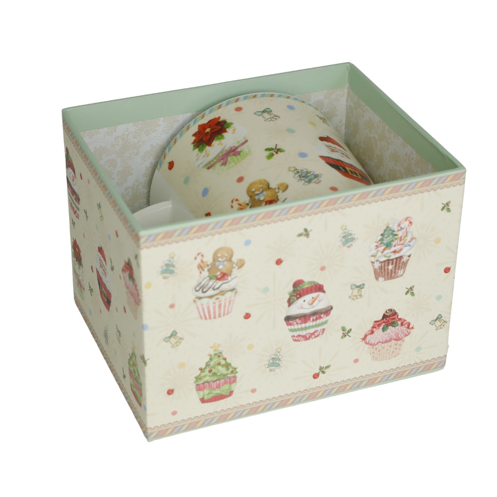 Cana din Portelan Craciun, in Cutie Cadou, cu imprimeu Briose si Decoratiuni