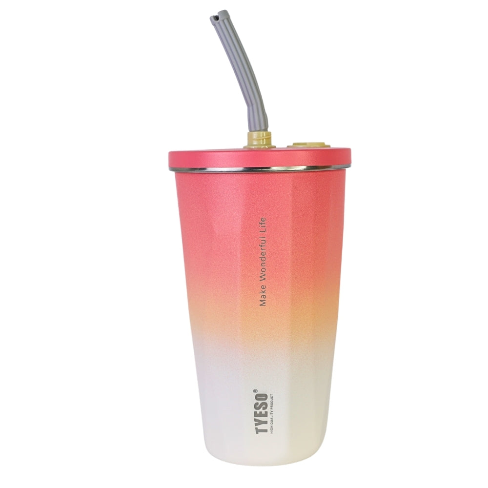 Pahar cu Pai, 500 ml, Roz-Alb