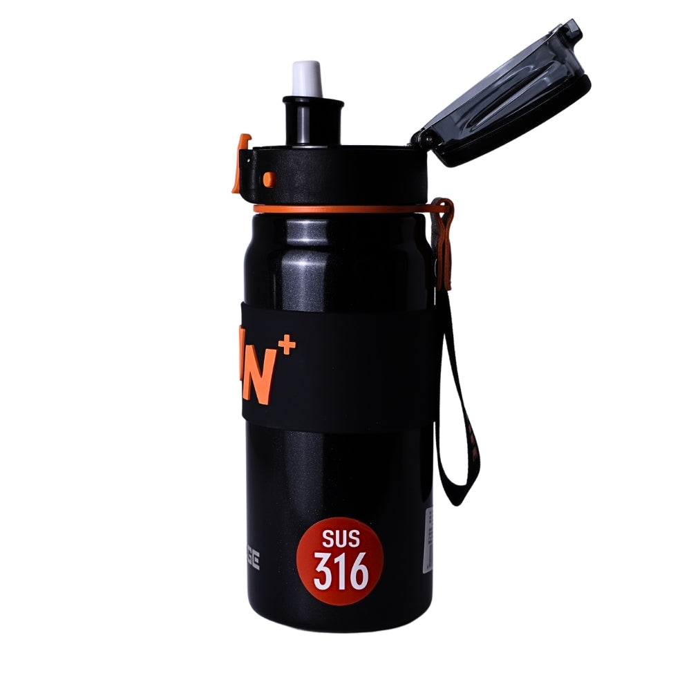 Sticla de Apa, 500 ml, Mesaj FUN+, Negru si Portocaliu