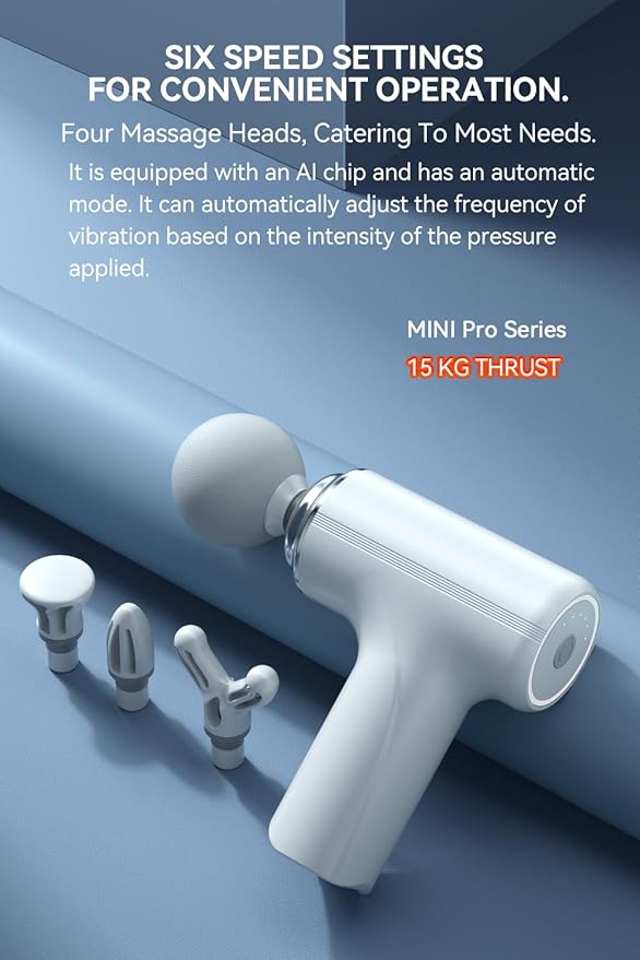 Pistol de Masaj Muscular Profesional cu 4 Capete Interchangeabile, Alb