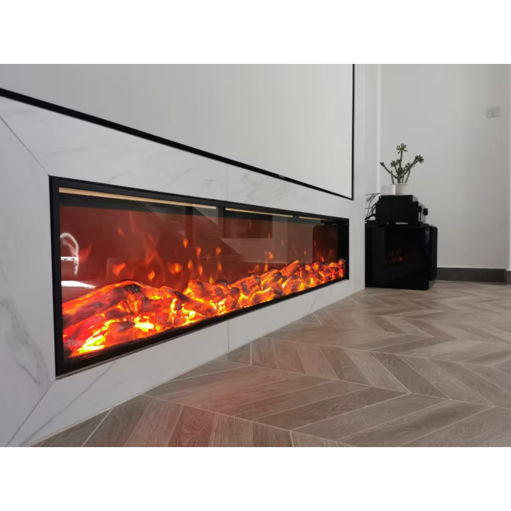 Semineu Electric Incorporabil, 1.5m ,Negru, Design Minimalist, Telecomanda, Flacari Realistice