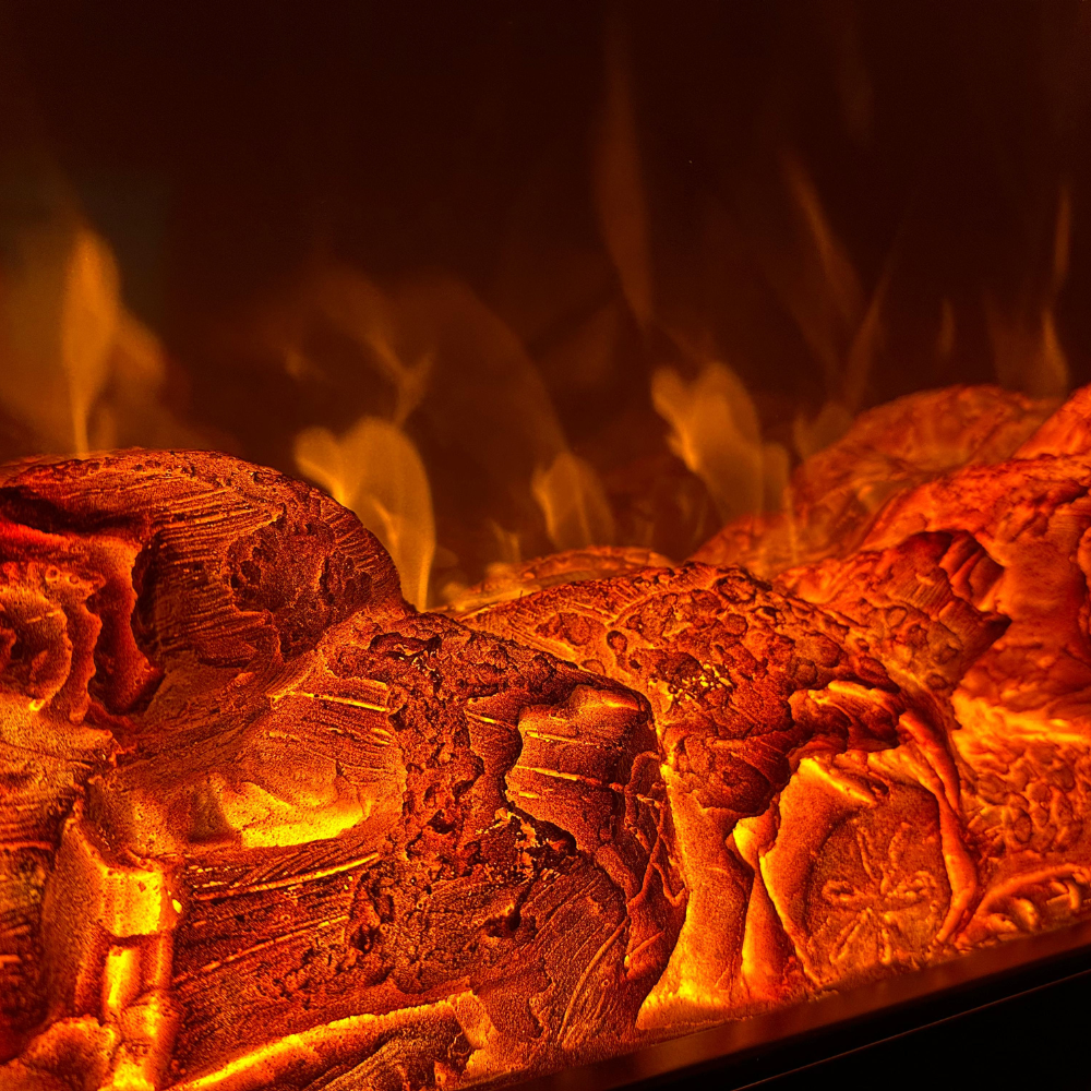 Semineu Electric Incorporabil, 1.5m ,Negru, Design Minimalist, Telecomanda, Flacari Realistice