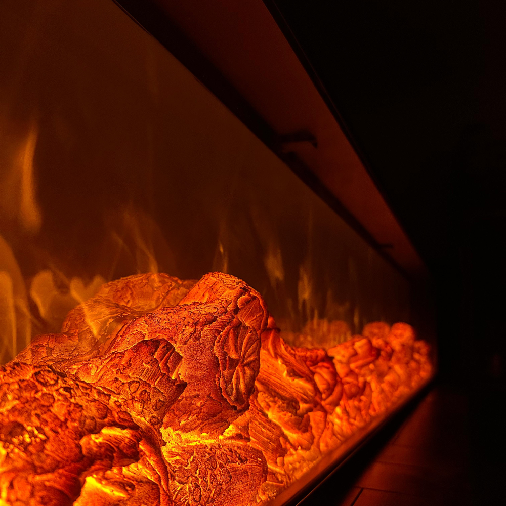 Semineu Electric Incorporabil, 1.5m ,Negru, Design Minimalist, Telecomanda, Flacari Realistice