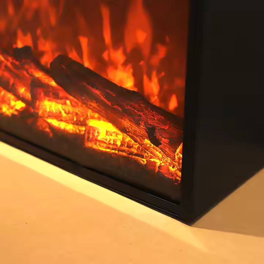 Semineu Electric Incorporabil, 1.5m ,Negru, Design Minimalist, Telecomanda, Flacari Realistice