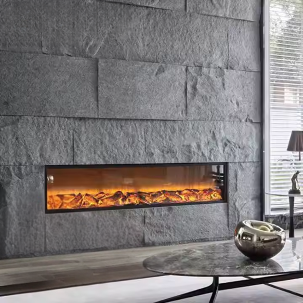 Semineu Electric Incorporabil, 1.5m ,Negru, Design Minimalist, Telecomanda, Flacari Realistice