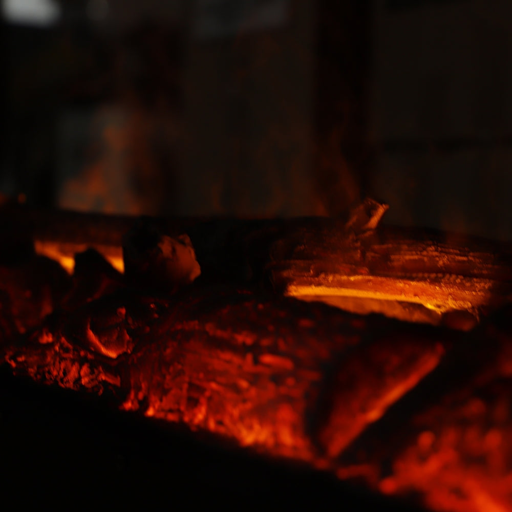 Semineu Electric Incorporabil Mediu, Negru, Flacari 3D, Design Minimalist, Telecomanda