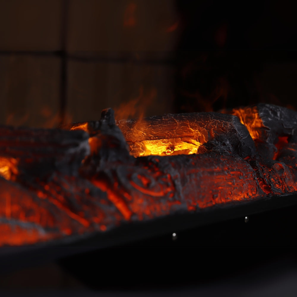 Semineu Electric Incorporabil Mediu, Negru, Flacari 3D, Design Minimalist, Telecomanda