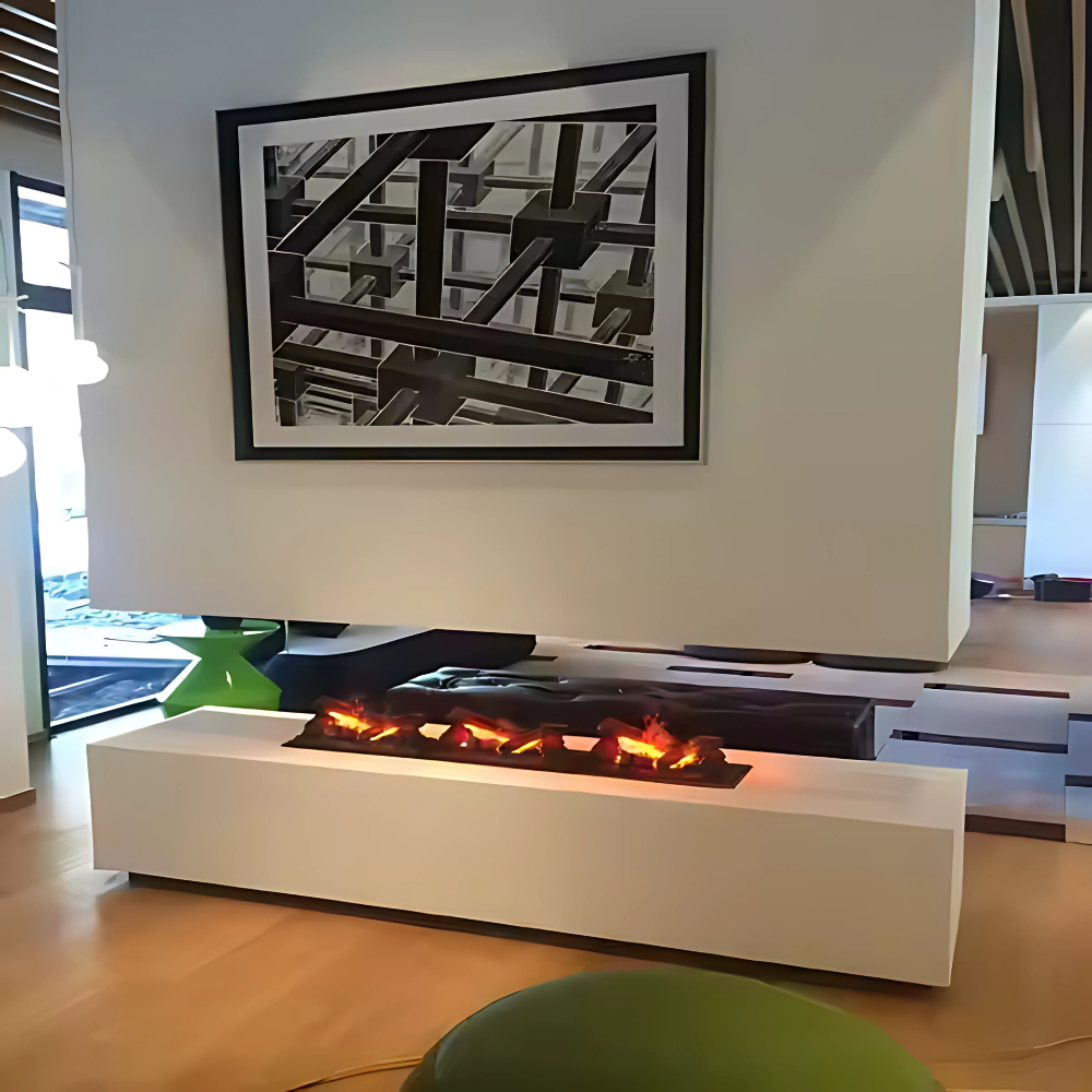 Semineu Electric Incorporabil Mediu, Negru, Flacari 3D, Design Minimalist, Telecomanda