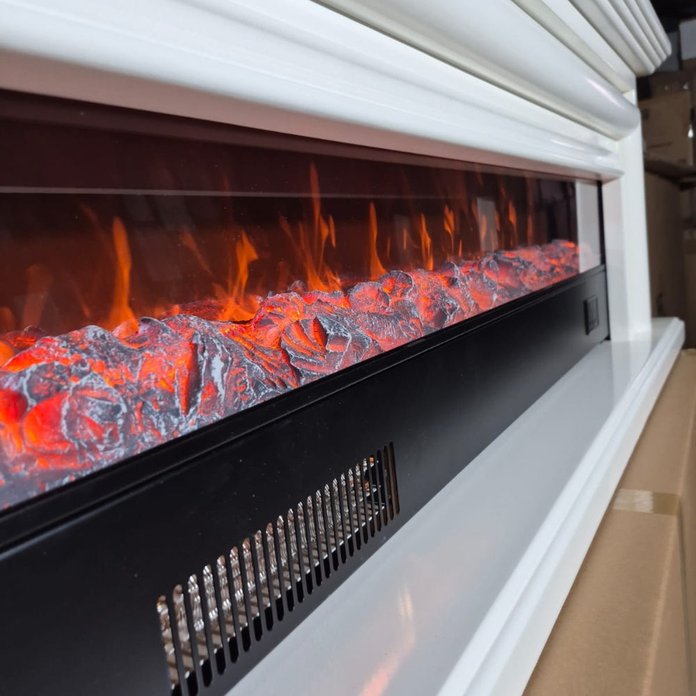 Semineu Electric din Lemn Masiv Stejar Alb Cu Model, Telecomanda